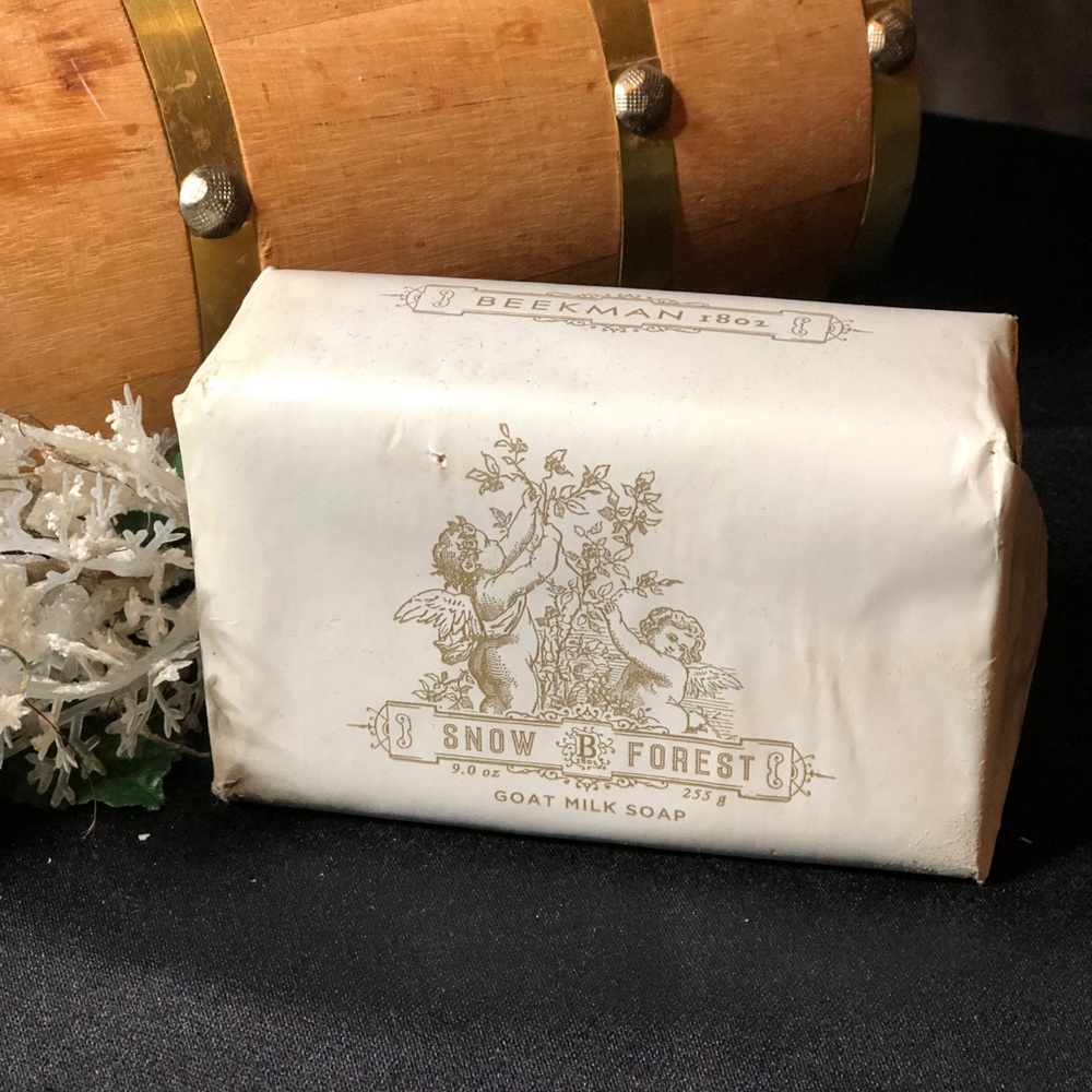 Beekman 1802 Snow Forest Goat Milk Soap with Gold Cherub Design